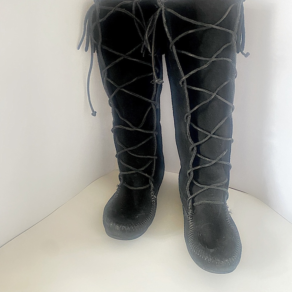 ALDO Black Suede Lace Up Moccasin Boots Size 39